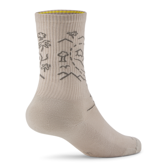 Anytime Crew Sock - Rugged Beige (Hazy Pine) - NZ Map